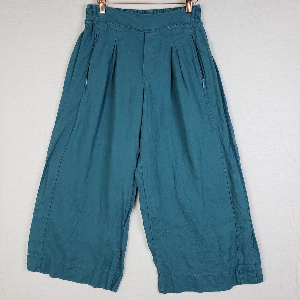 Athleta Playa Linen Wide Leg Crop Pants Pleated Borealis Green size 6 Lagenlook - Picture 2 of 12